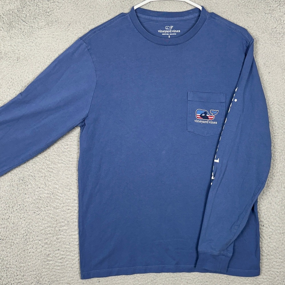 Vineyard Vines T-Shirt Mens Small Blue Patriotic Whale Graphic Long Sleeve EUC